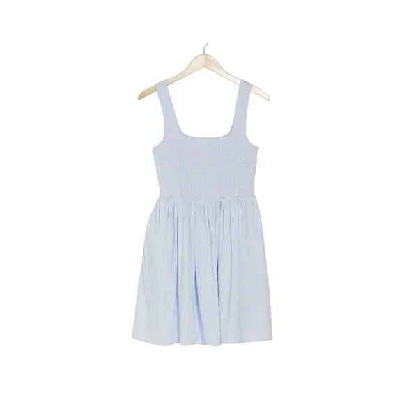 WAYF Blue Smocked Cotton Blend Fit & Flare Sleeveless Minidress Women’s XL - Picture 3 of 3
